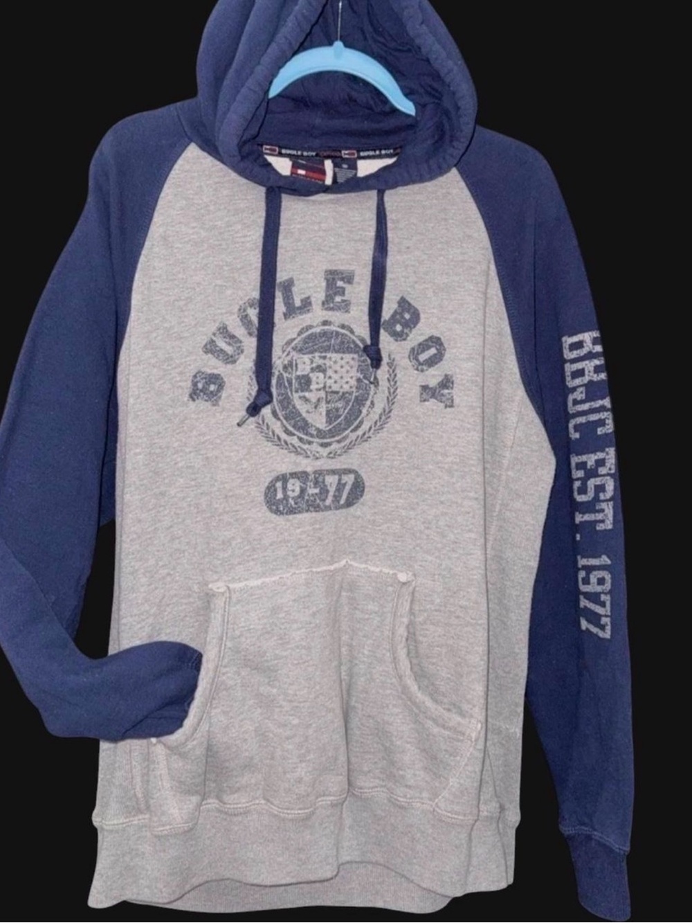 Bugle Boy Gray Body with Navy Raglan Sleeve Hoodie